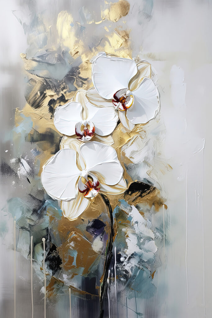 A painting of white flowers