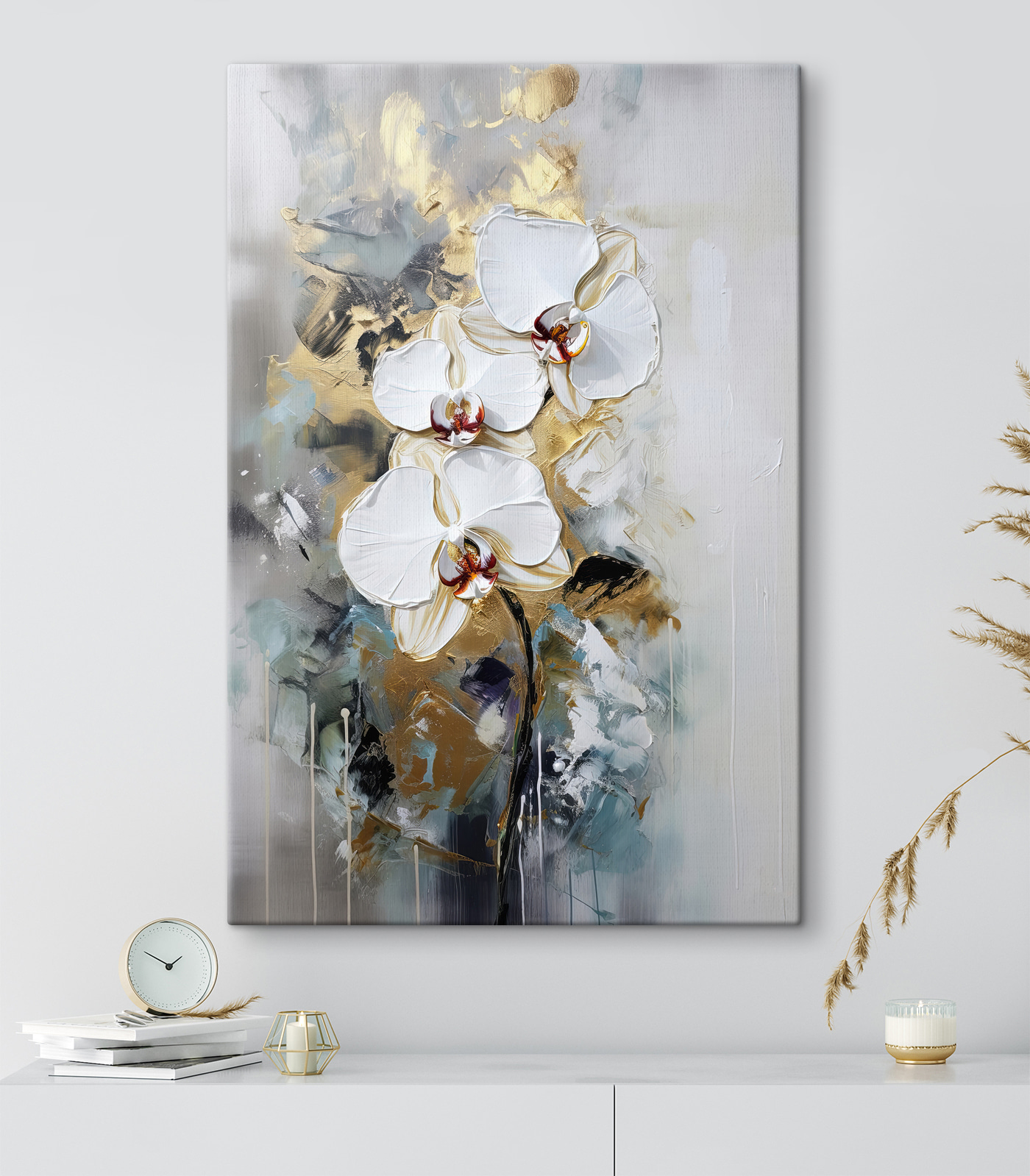 A painting of white flowers