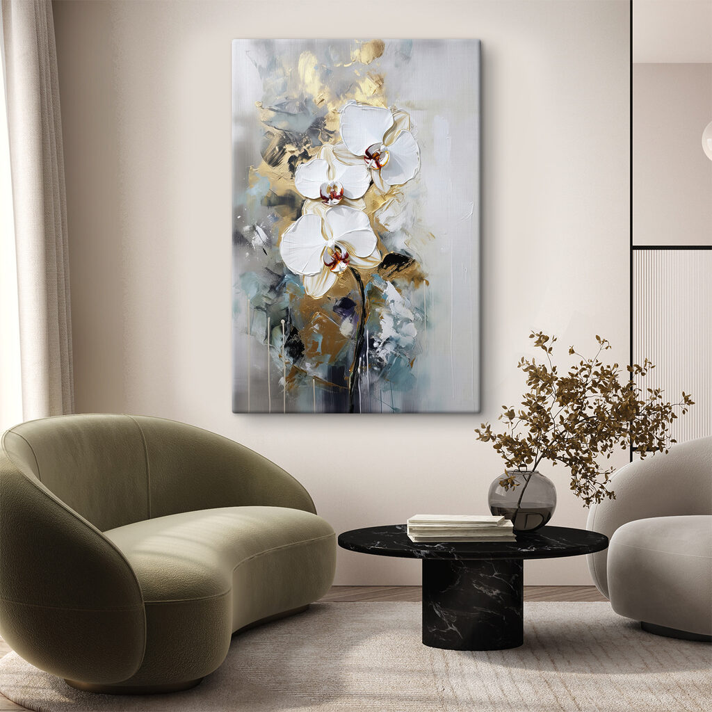 A painting of white flowers