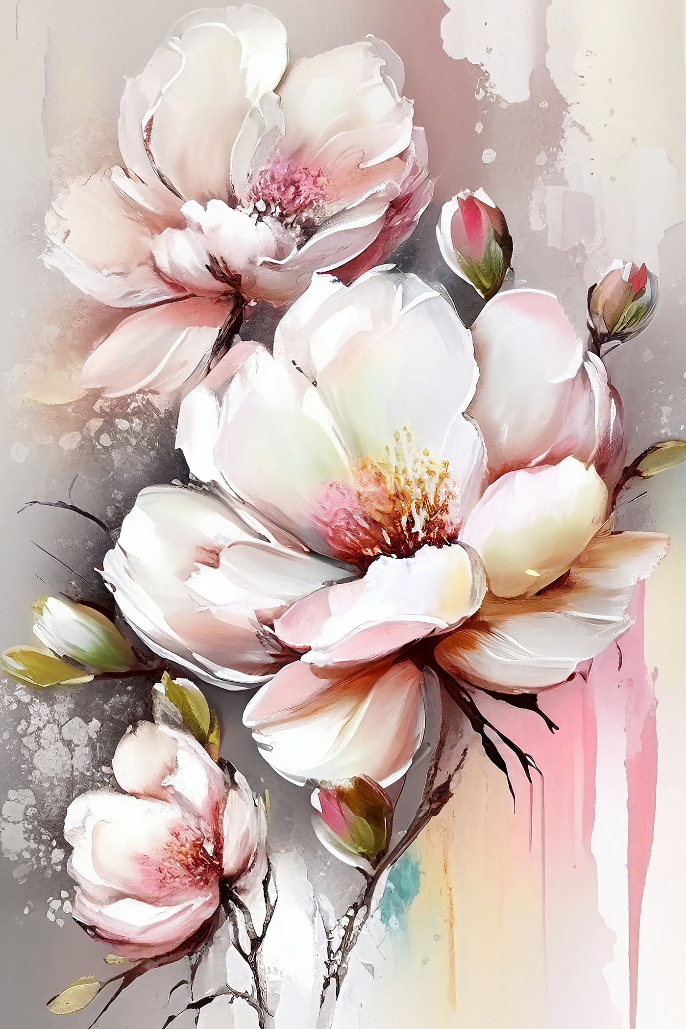 A painting of flowers on a white surface