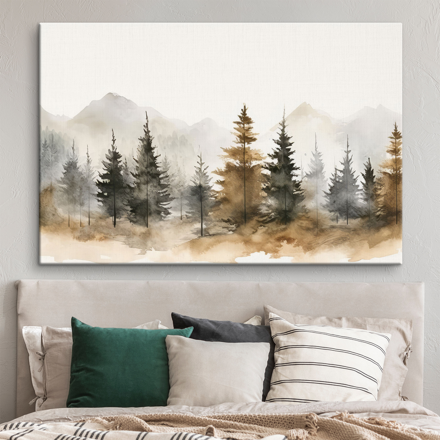 Watercolor of trees and mountains