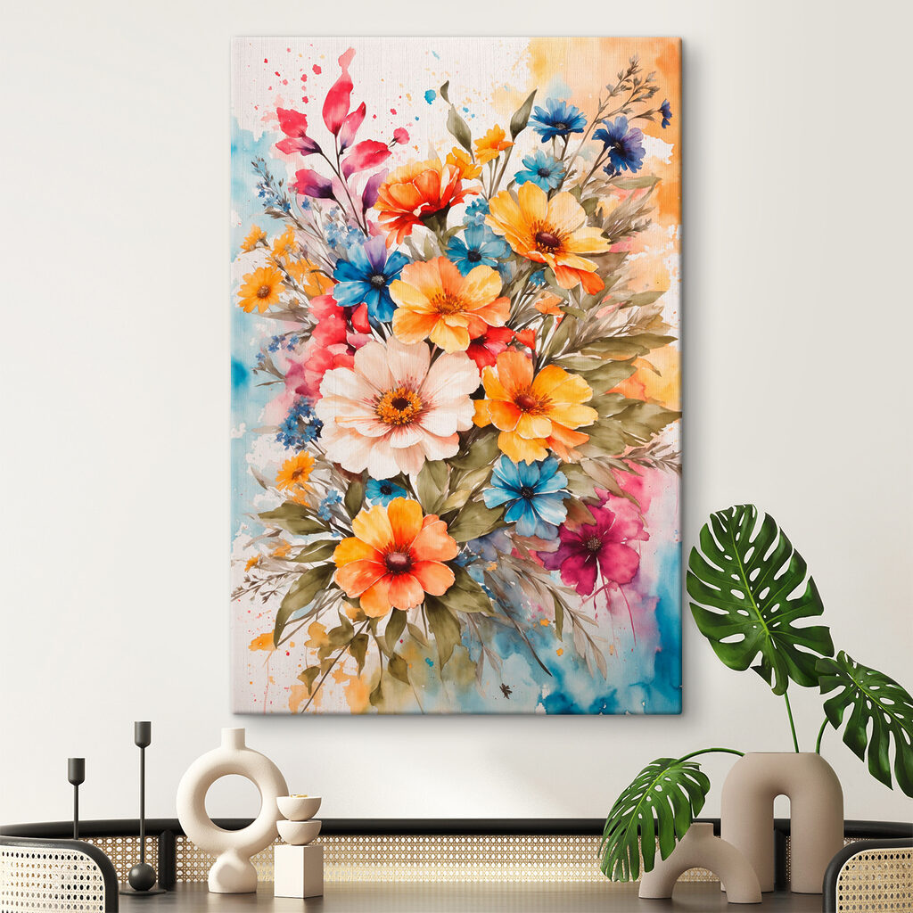 A painting of flowers on a white surface A painting of flowers on a white surface