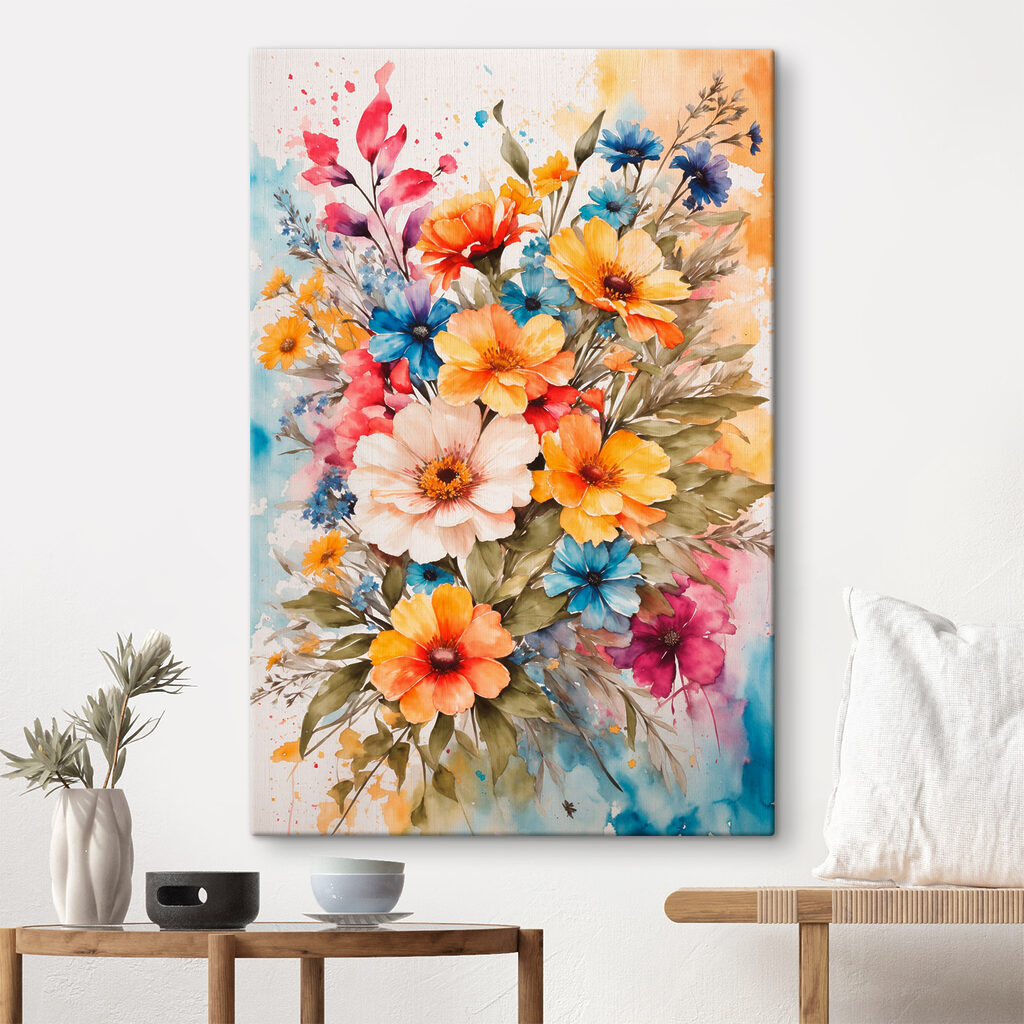 A painting of flowers on a white surface A painting of flowers on a white surface