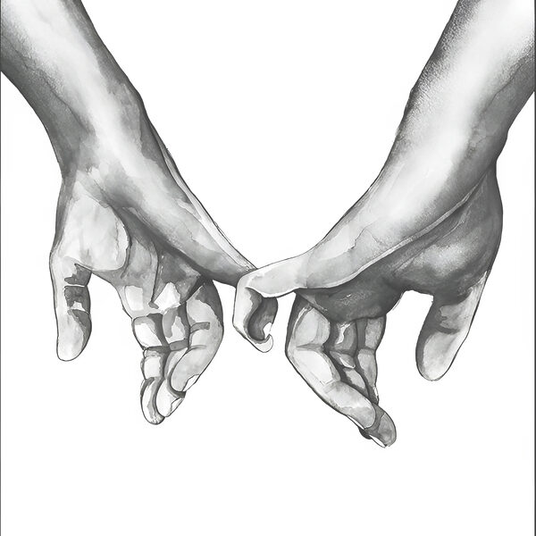 A drawing of two hands holding each other