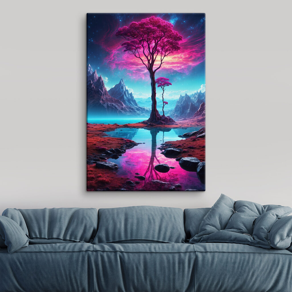 A landscape with a tree and mountains A landscape with a tree and mountains