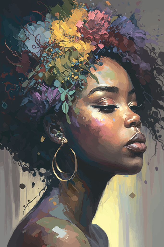 A woman with colorful hair