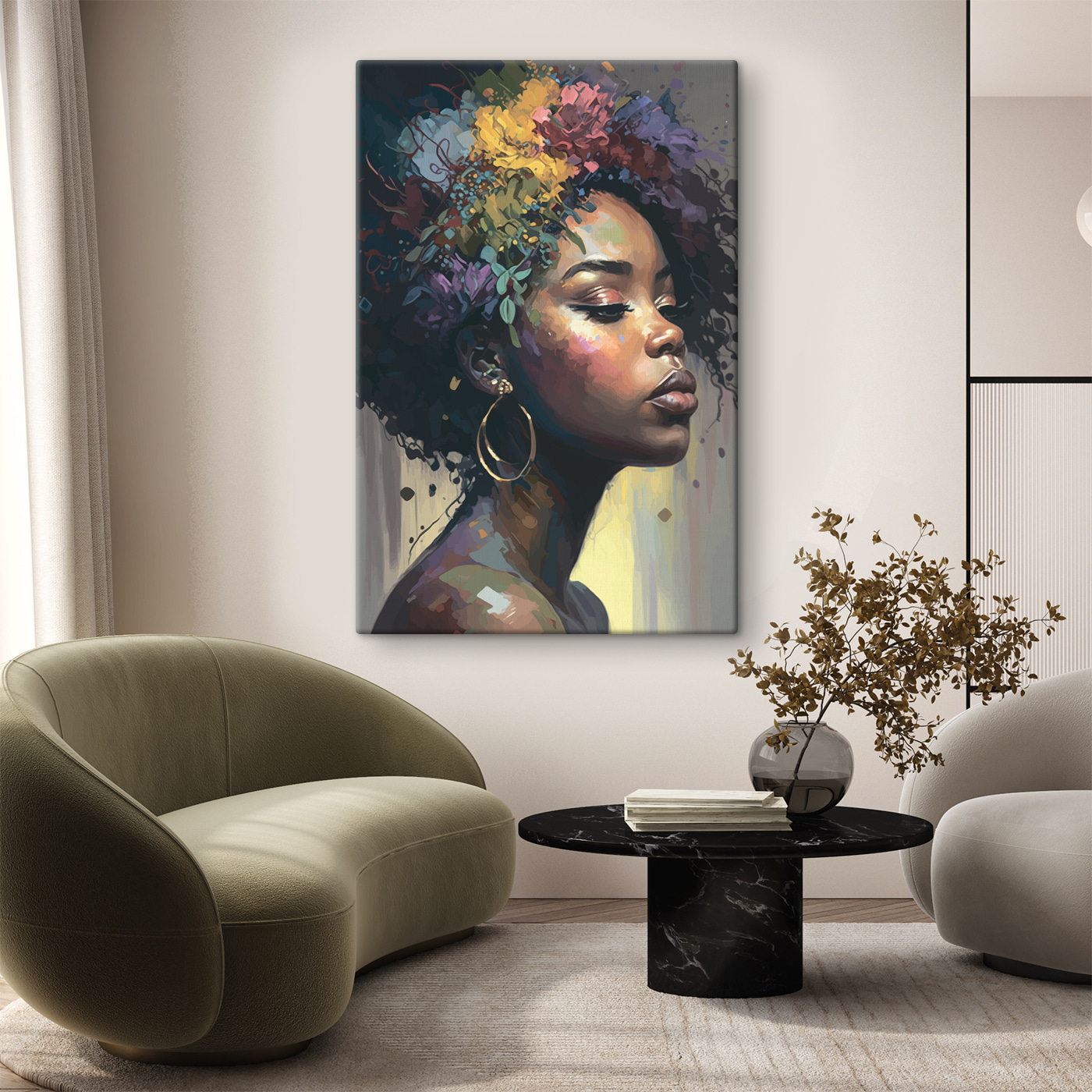 A woman with colorful hair