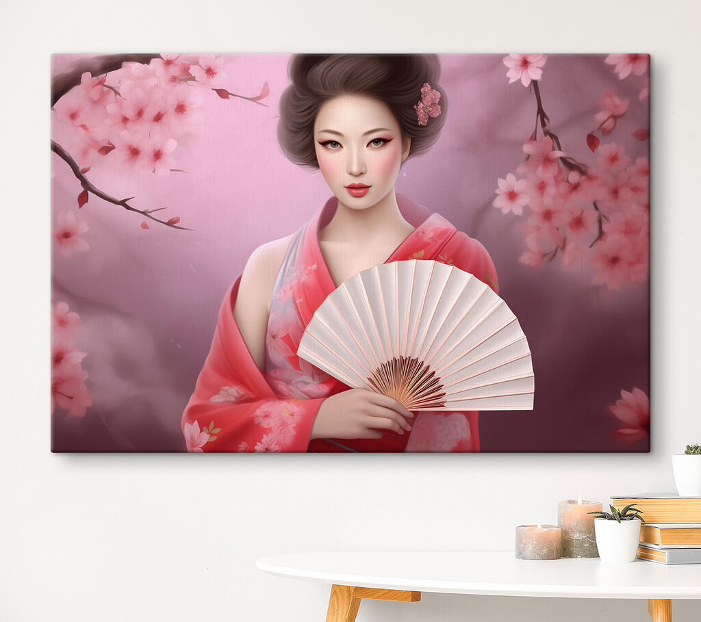 A woman in a kimono holding a fan A woman in a kimono holding a fan
