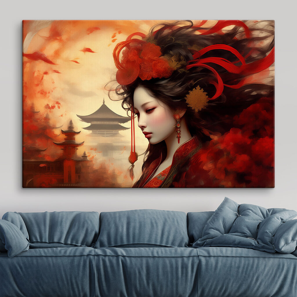 A woman with long hair and red flowers in her hair