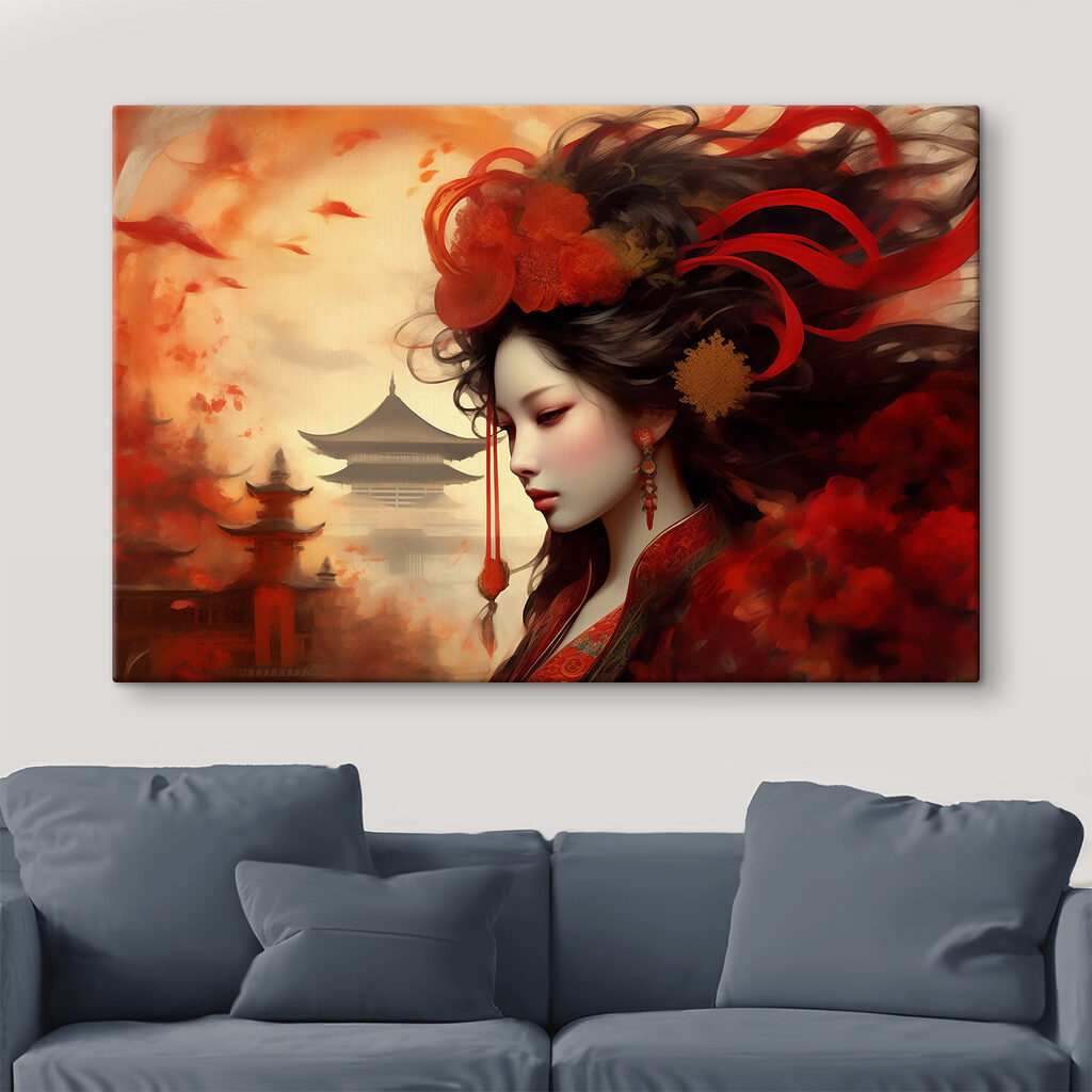 A woman with long hair and red flowers in her hair