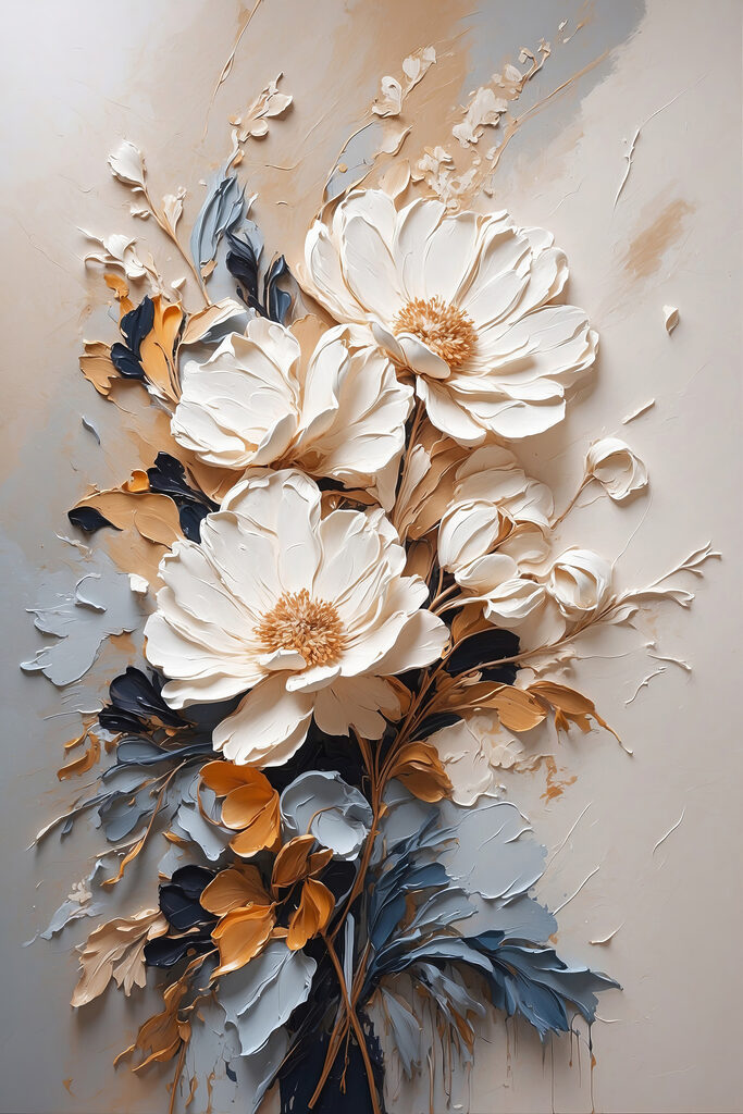 A painting of flowers on a wall