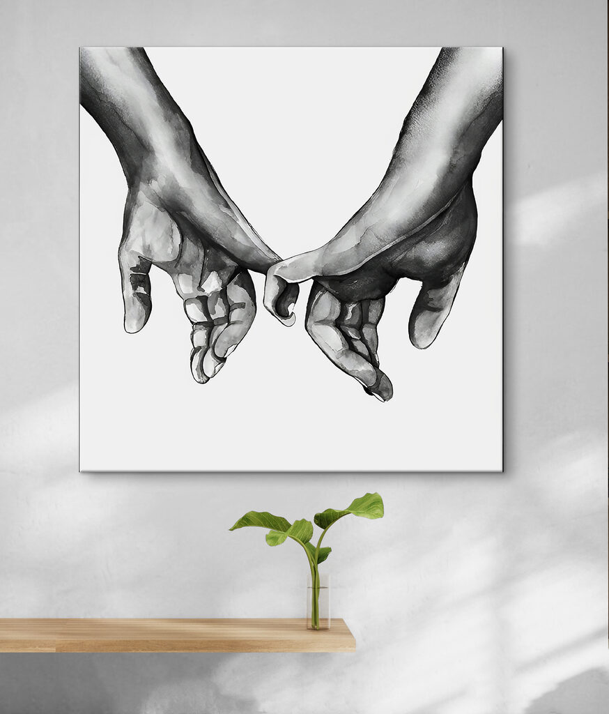 A drawing of two hands holding each other