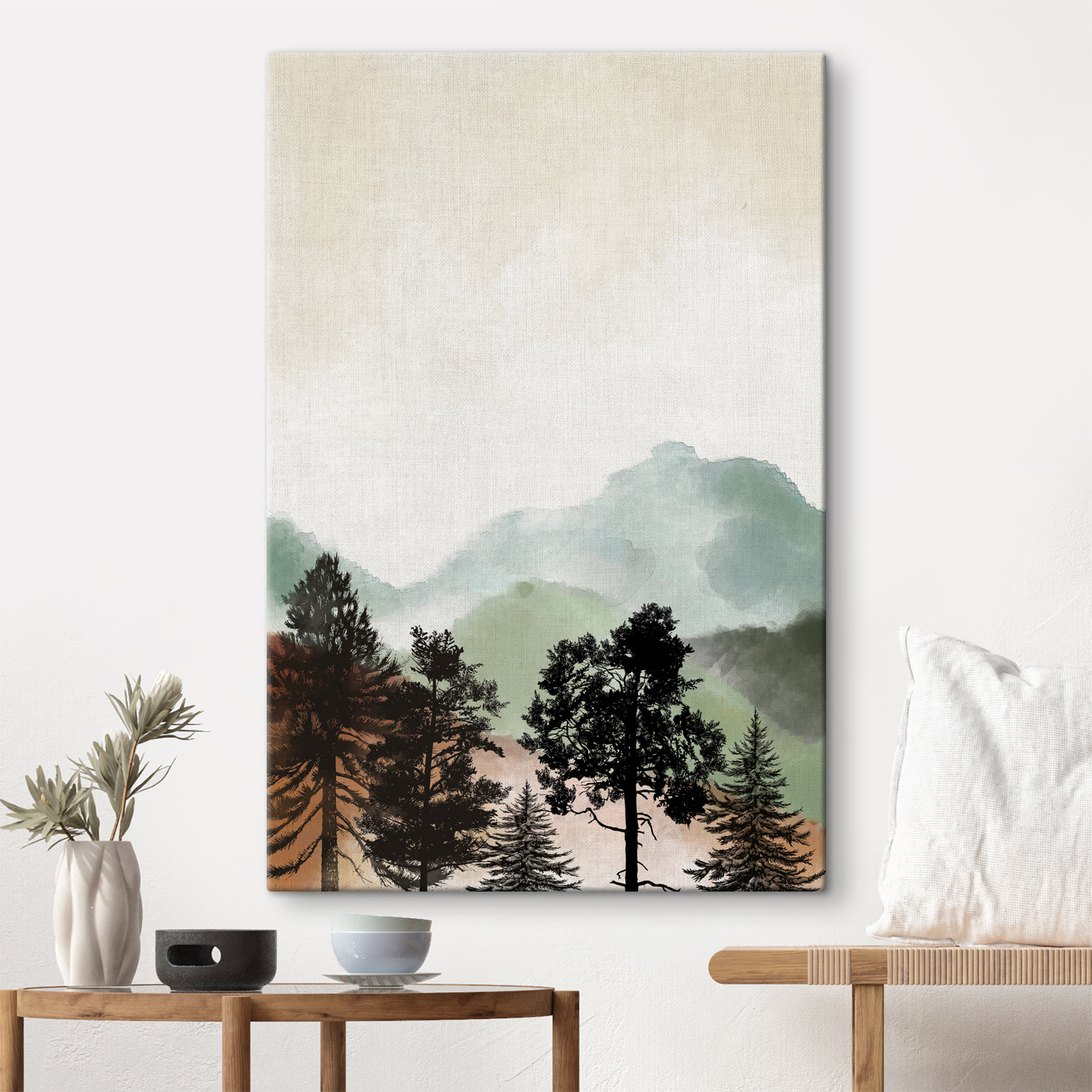 A landscape with trees and mountains