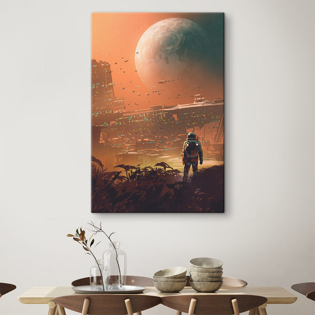 A astronaut walking in a city