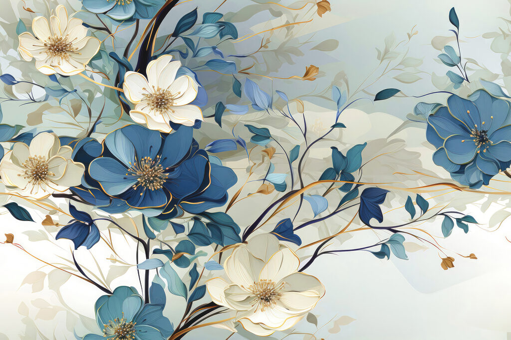 A painting of flowers and leaves A painting of flowers and leaves