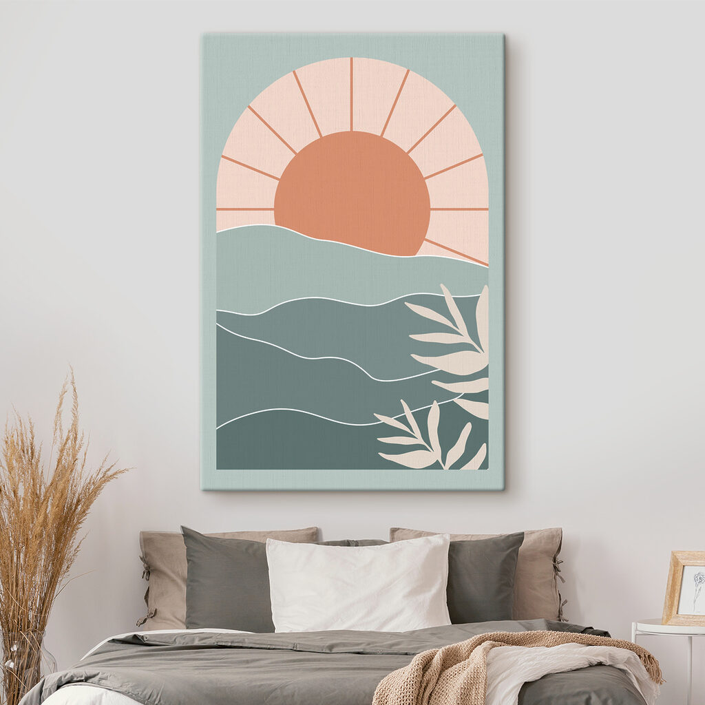 A sun over water with leaves A sun over water with leaves