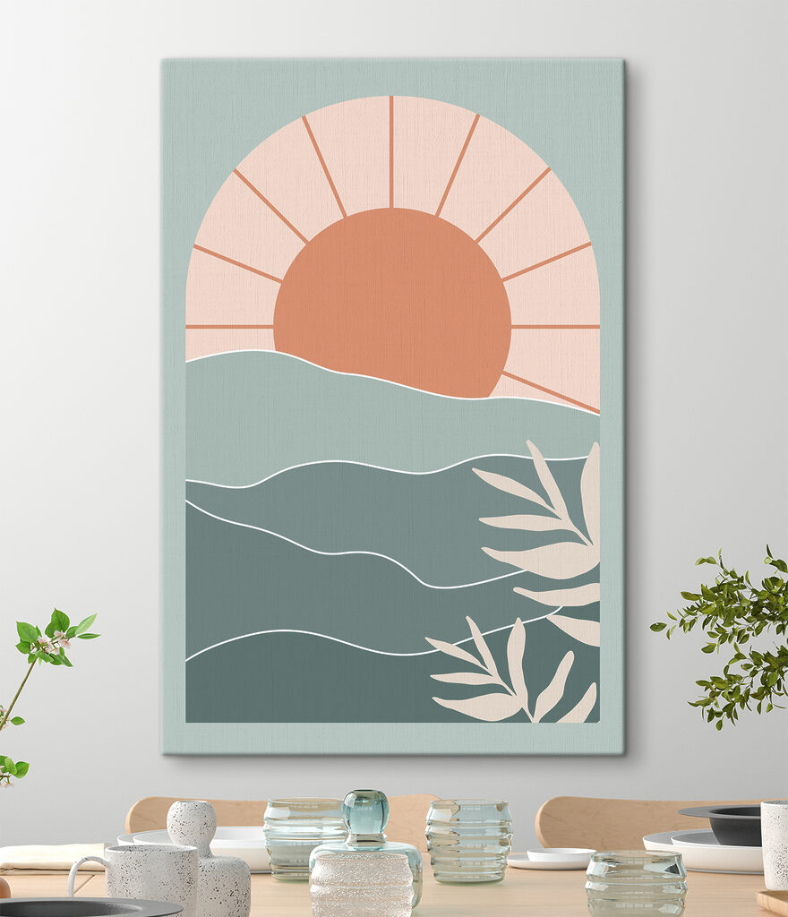 A sun over water with leaves A sun over water with leaves