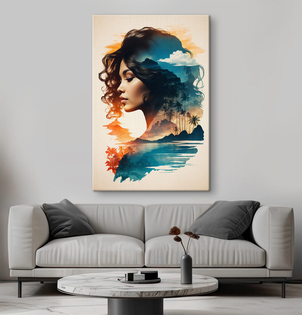 A woman's face and a landscape