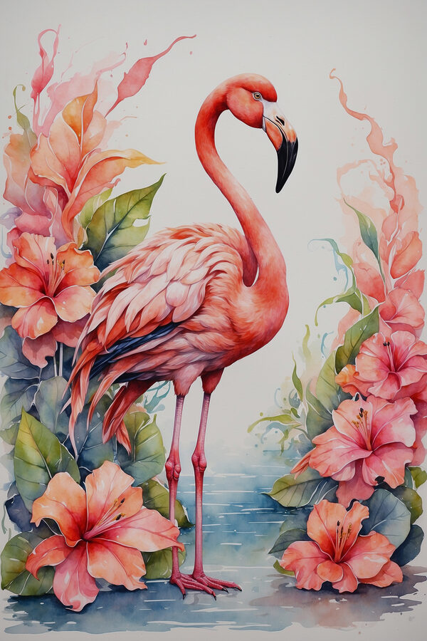 Egy flamingó és virágok Egy flamingó és virágok
