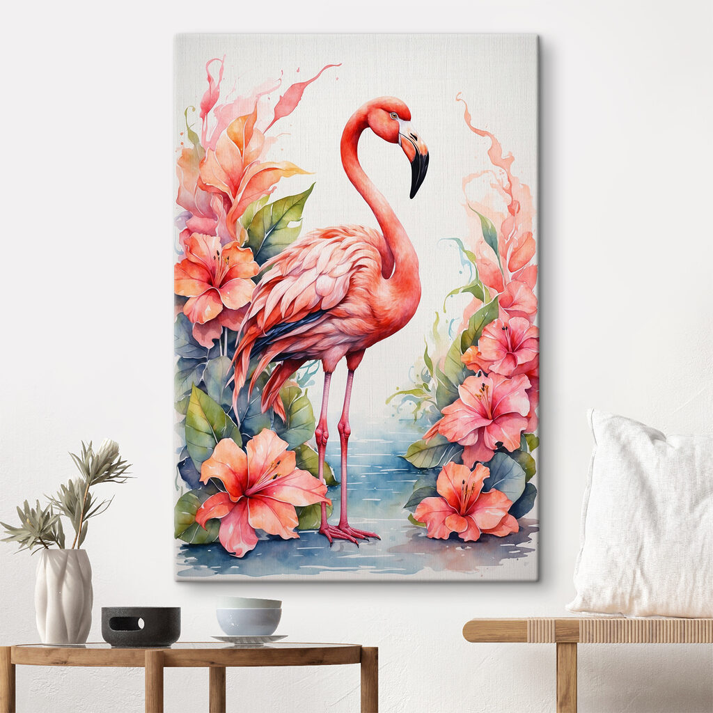 A flamingo and flowers