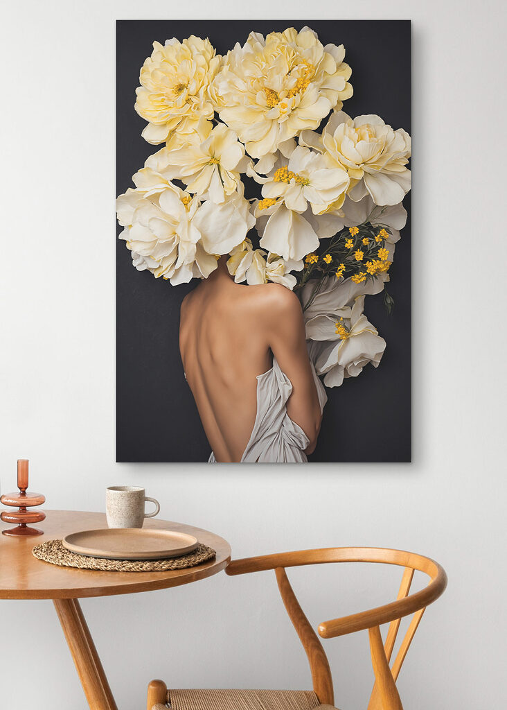 A woman with flowers over her head A woman with flowers over her head