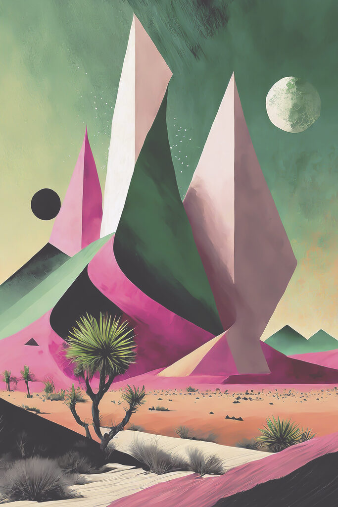 A desert landscape with trees and mountains A desert landscape with trees and mountains