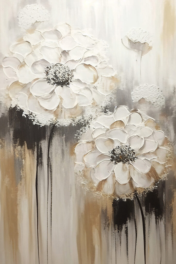 A painting of white flowers