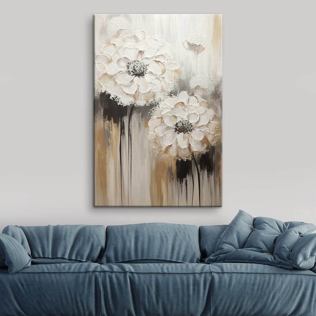 A painting of white flowers