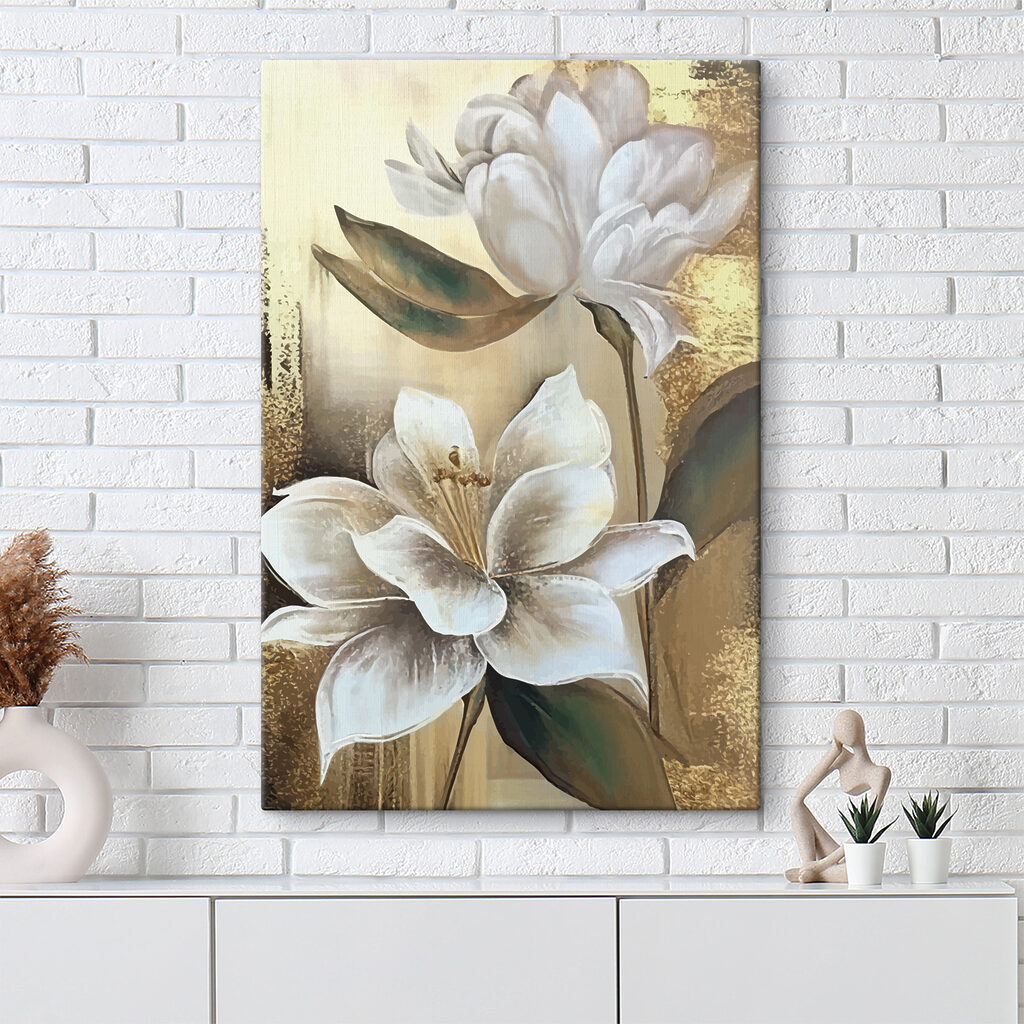 A painting of flowers on a wall