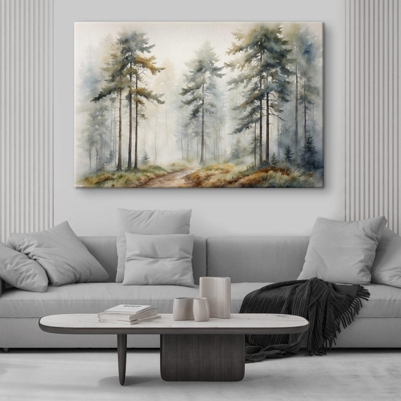 A watercolor painting of a forest