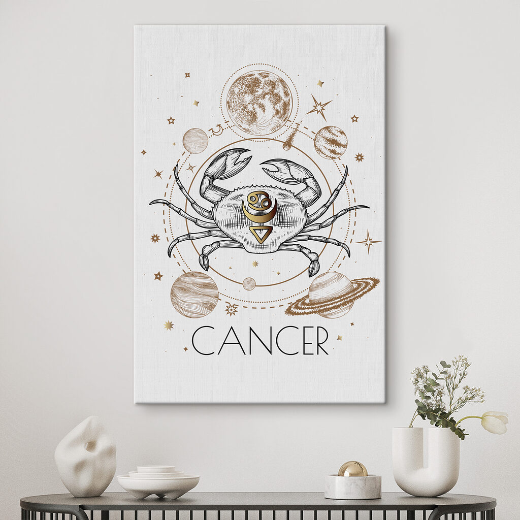 A cancer zodiac sign with planets and stars