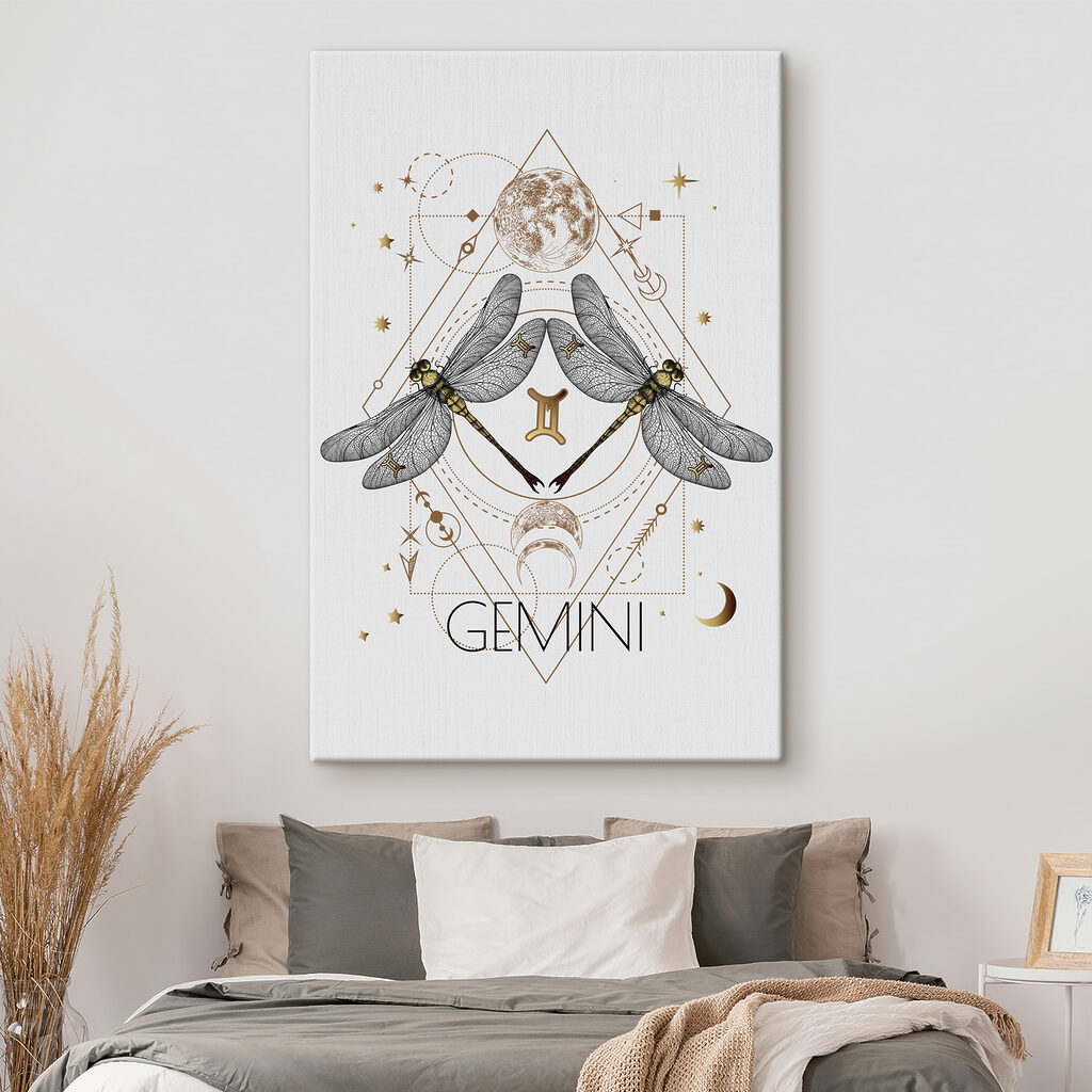 A dragonfly with a moon and stars