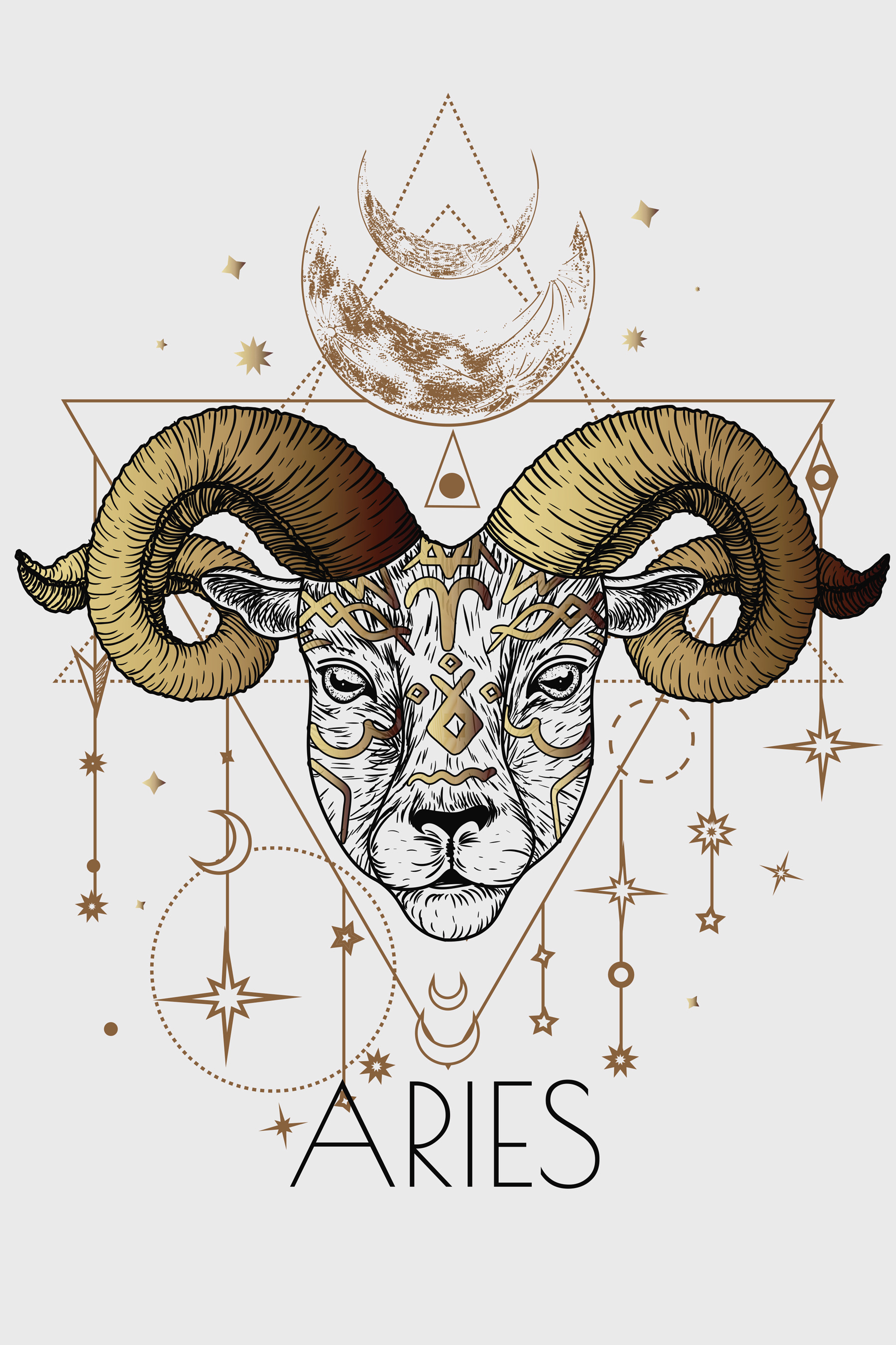 A drawing of a ram with a moon and stars A drawing of a ram with a moon and stars