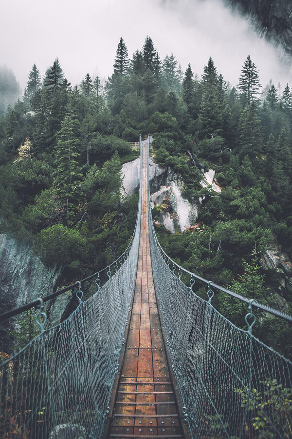 A suspension bridge over a cliff A suspension bridge over a cliff