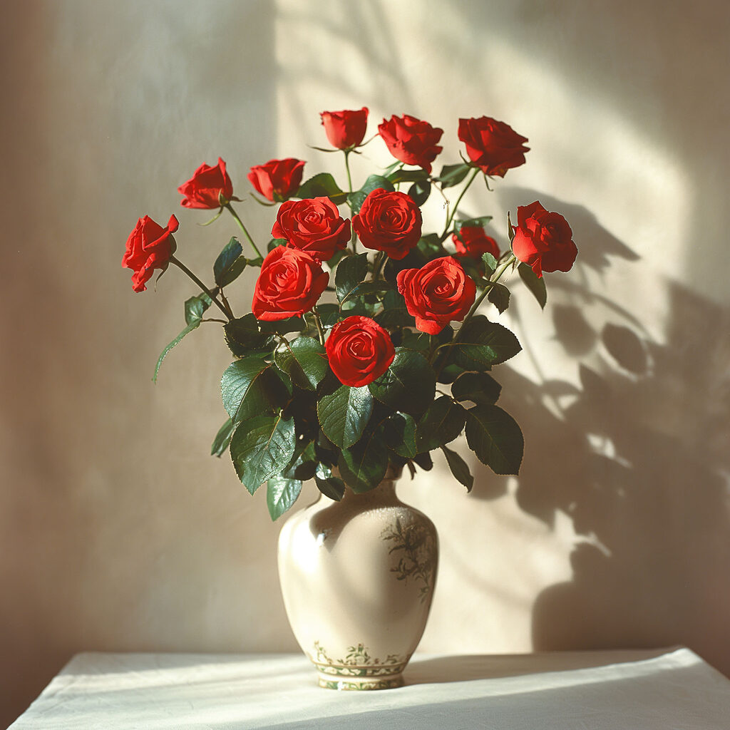 A vase with red roses