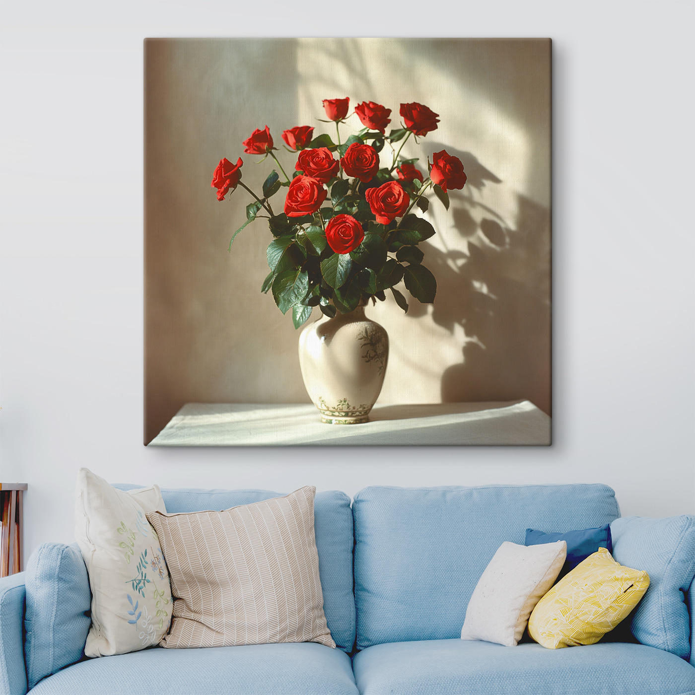 A vase with red roses