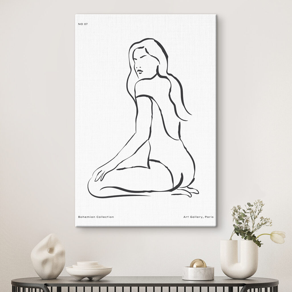 A drawing of a woman sitting