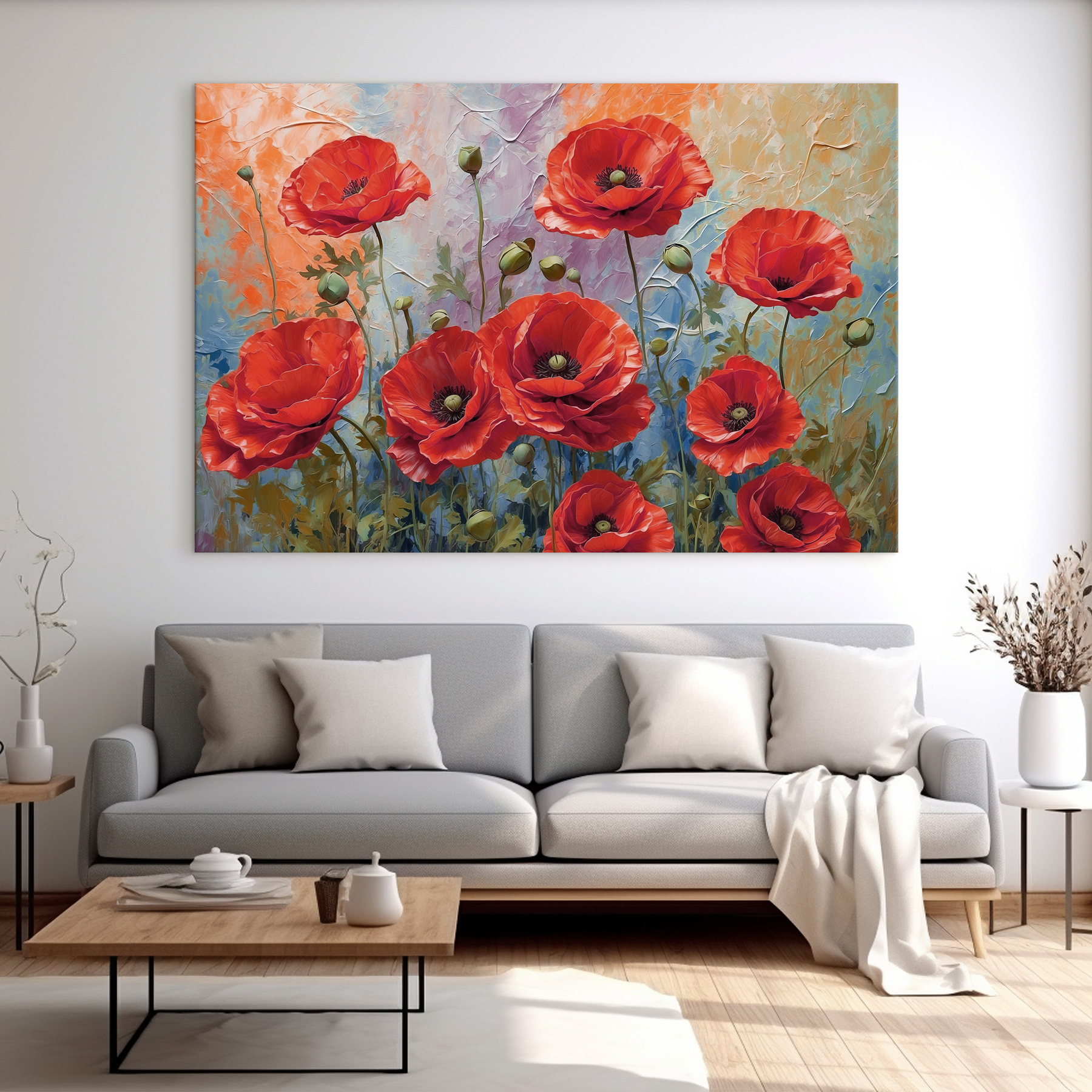 A painting of red flowers