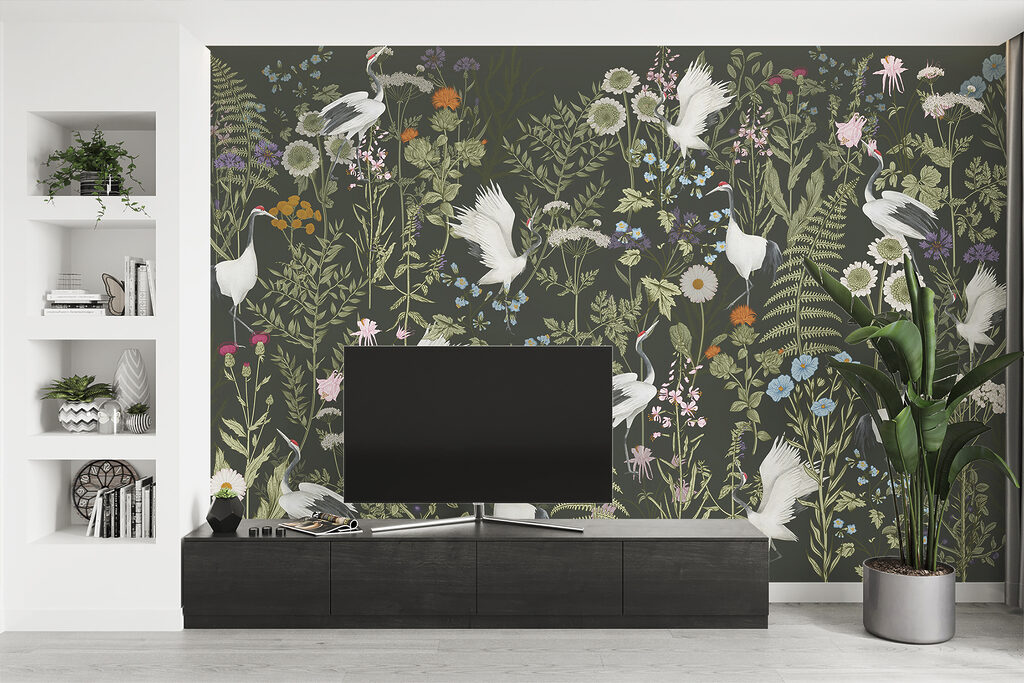 A wallpaper with birds and flowers A wallpaper with birds and flowers