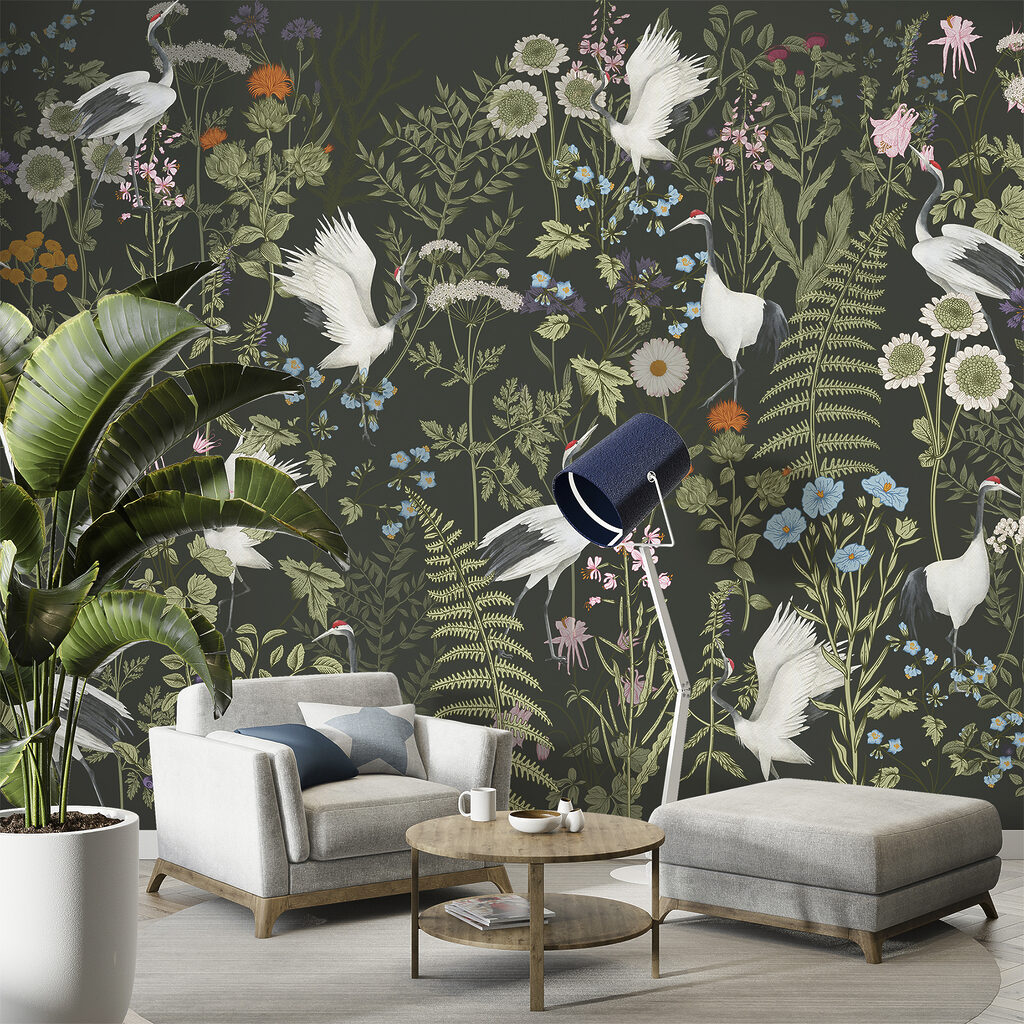 A wallpaper with birds and flowers A wallpaper with birds and flowers