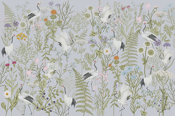 A wallpaper with birds and flowers