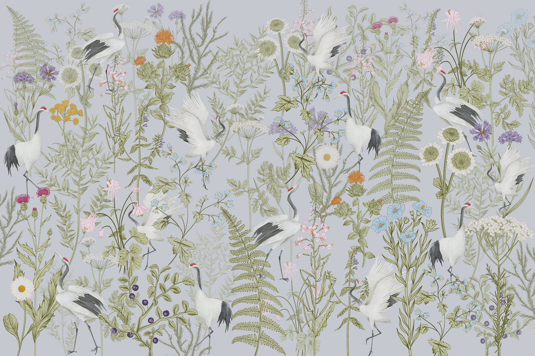 A wallpaper with birds and flowers