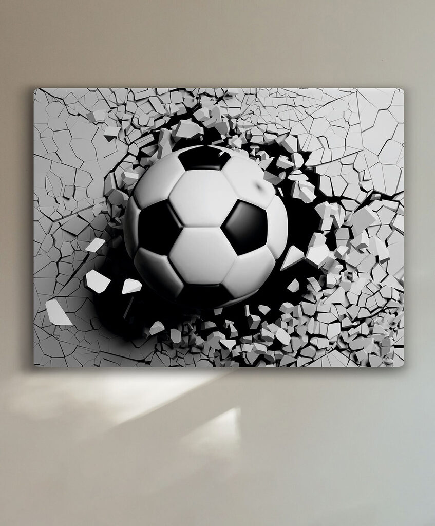 A football ball breaking through a wall