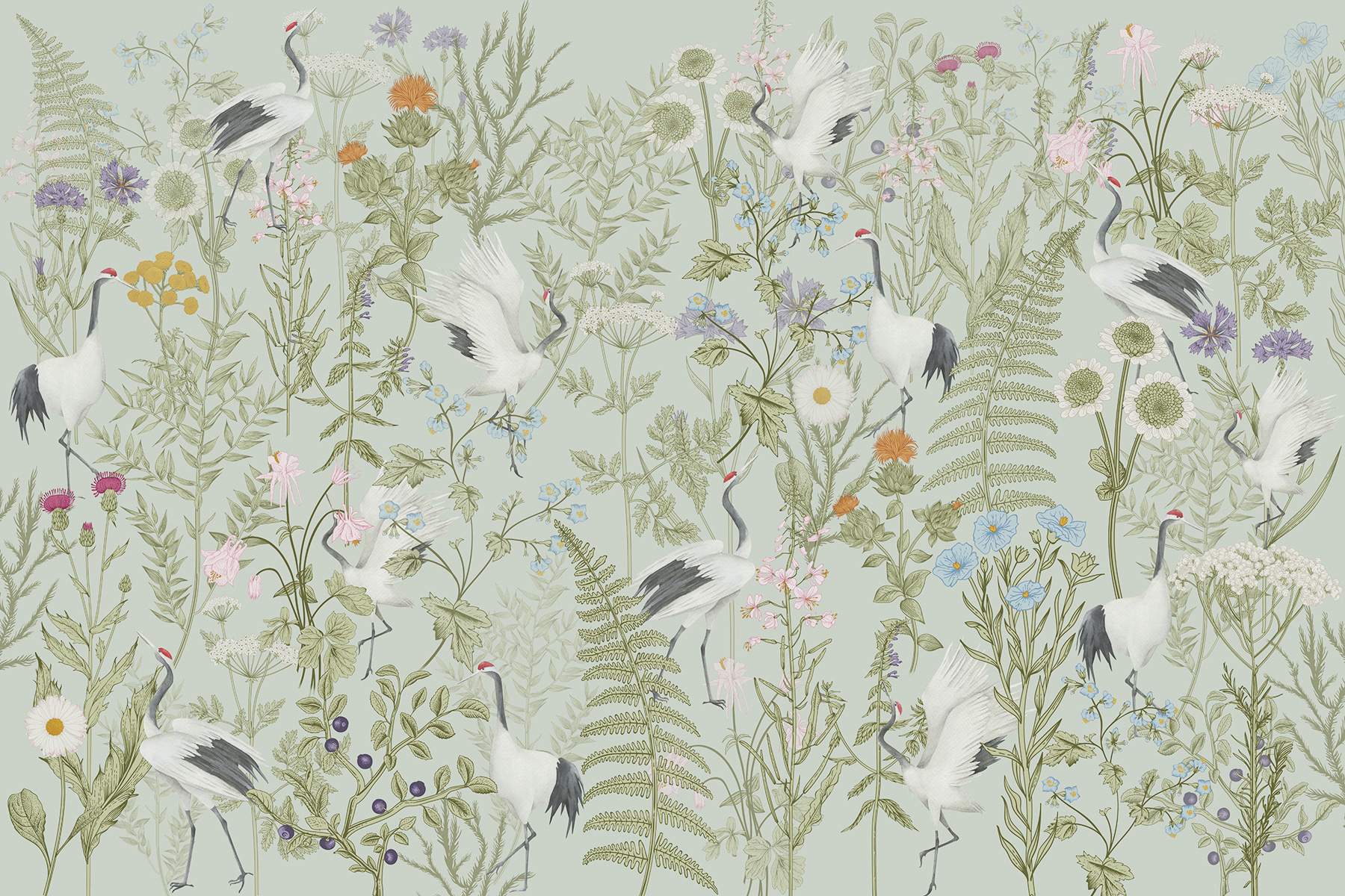 A wallpaper with birds and plants