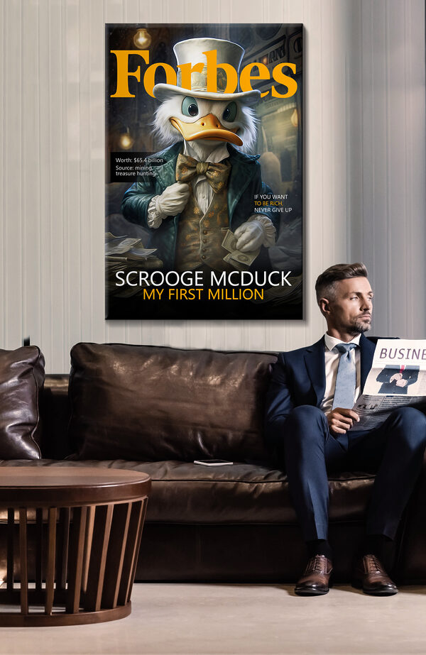 Egy kacsa öltönyben és csokornyakkendőben, kezében pénzzel. Egy kacsa öltönyben és csokornyakkendőben, kezében pénzzel.