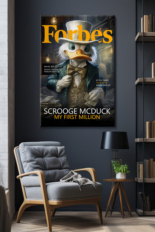Egy kacsa öltönyben és csokornyakkendőben, kezében pénzzel. Egy kacsa öltönyben és csokornyakkendőben, kezében pénzzel.