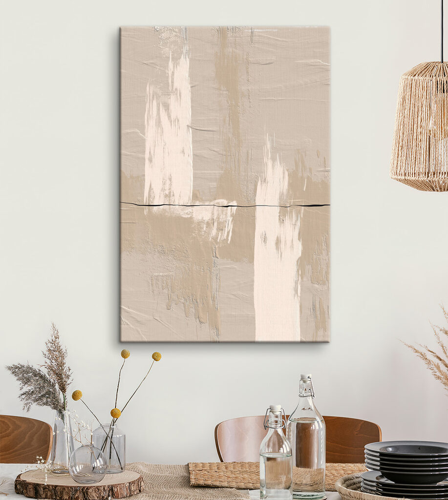 A white and brown paint on a wall