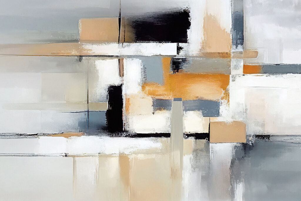 A painting of a white and black abstract art A painting of a white and black abstract art