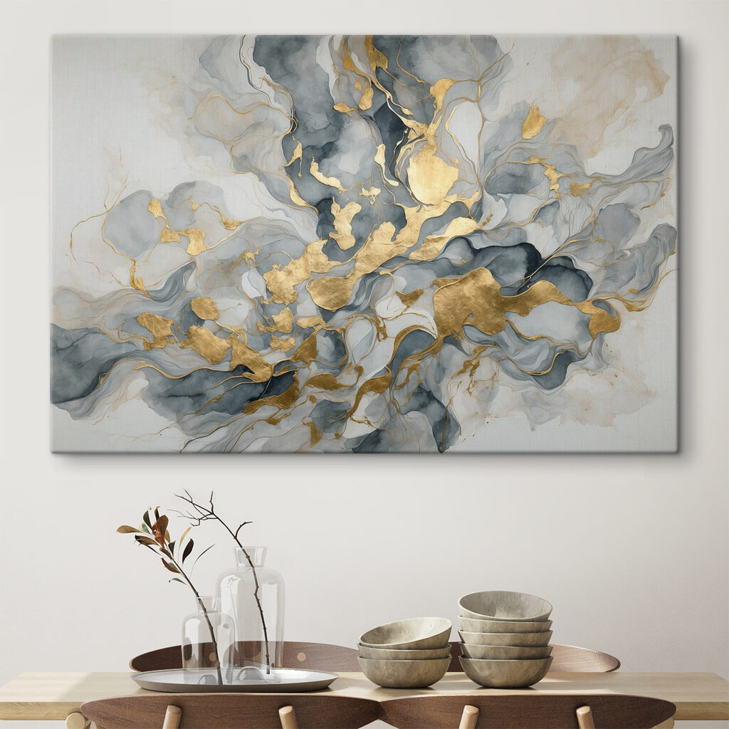 Elegant swirls of blue and taupe