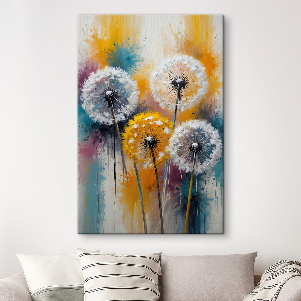 A group of dandelions with white seeds